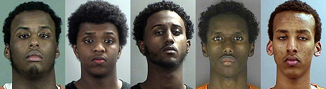 Five young men accused of trying to join the ISIS terror group are, left to right: Adnan Farah, Zacharia Abdurahman, Hanad Musse, Guled Omar, Hamza Ahmed.