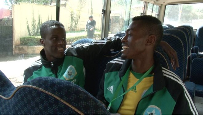 Saadiq and Sa'ad traveling with the Somalia national soccer team, which is nicknamed The Ocean Stars. The team has not once qualified for the World Cup, which Biersmith attributes to Somalia's severe instability. Courtesy of J.R. Biersmith