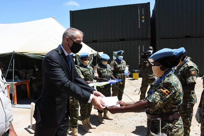 UPDF officers receiving medals from the United Nations Secretary General in Mogadishu (PHOTO/Courtesy).