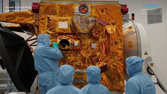 Engineers of the Mohammed bin Rashid Space Centre work on the Hope spacecraft. UAE Space Agency