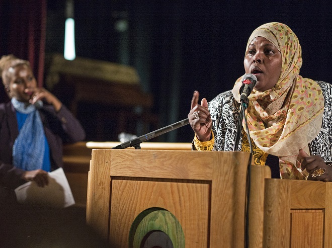 Dega Hussen spoke passionately about her fears of terrorist recruitment during a town hall meeting Thursday at the Sabathani Community Center in Minneapolis. It was the fourth such meeting to be held this year, involving Somali leaders, lawmakers and others.