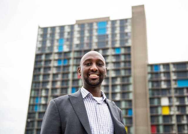 Mohamud Noor poses for portraits near Riverside Plaza on Tuesday. Noor is running for Minnesota State Representative in District 60B.