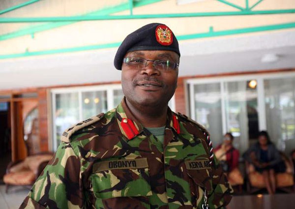 Kenya Defence Forces spokesman Colonel David Obonyo at a past press conference.   FILE PHOTO | EVANS HABIL