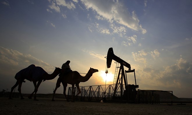 A desert oil field in the Sakhir area of Bahrain. The country ranks 57th in the list of oil producers.
Photograph: Hasan Jamali/AP